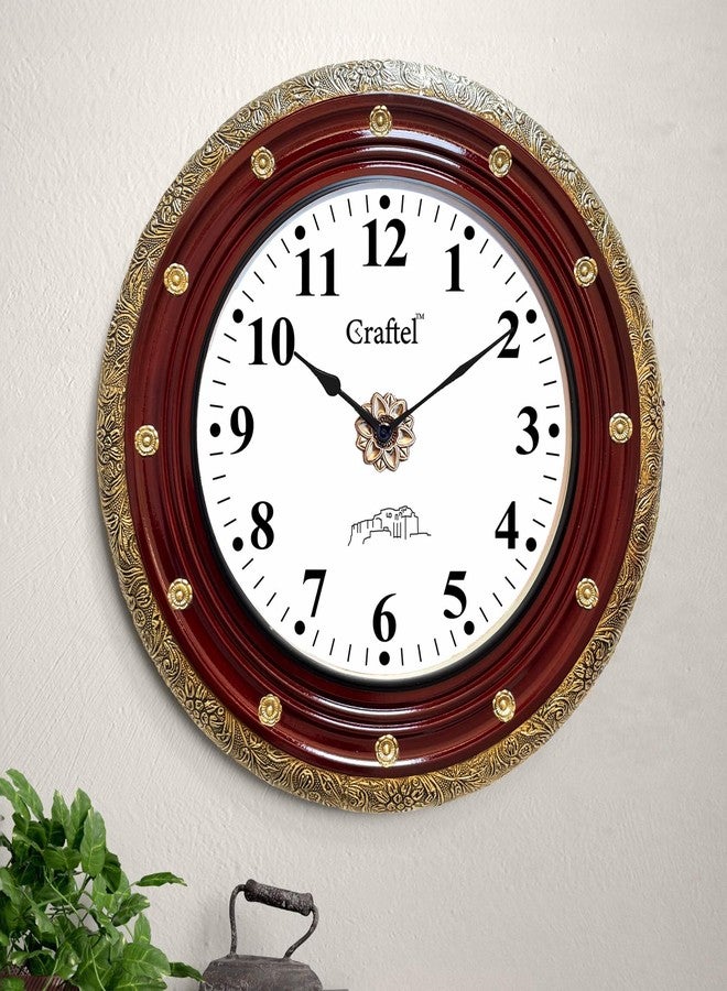 CRAFTEL Antique Silent Hand-Carved Dial Wall Clock for Home Living Room Hall | Handcrafted Round Shape Antique Stylish Diwar Ghadi, Clock with English Numerals 18 Inch Maroon Gold (12 Month Warranty) - Image 3